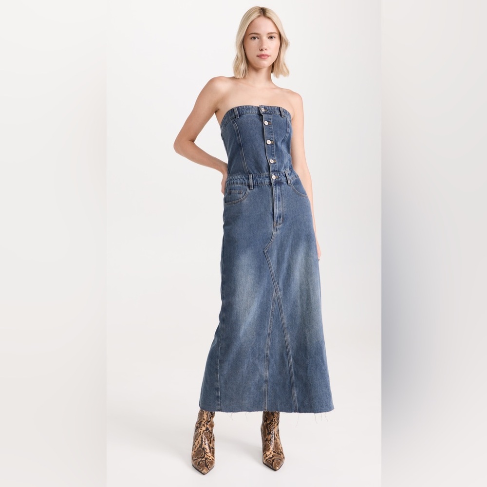 o.p.t Nesim Dress | Strapless Denim Jean Midi Maxi Y2K Dress